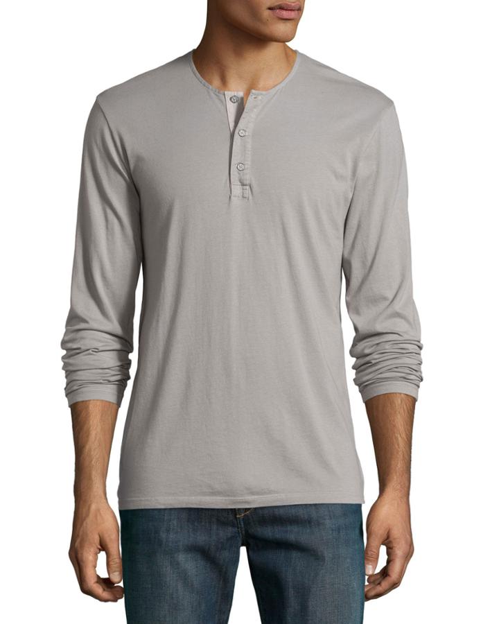 Ag Adriano Goldschmied Long-sleeve Henley Tee, Gray, Men's, Size:
