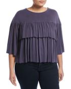 Double-ruffle Jersey Top, Blue,