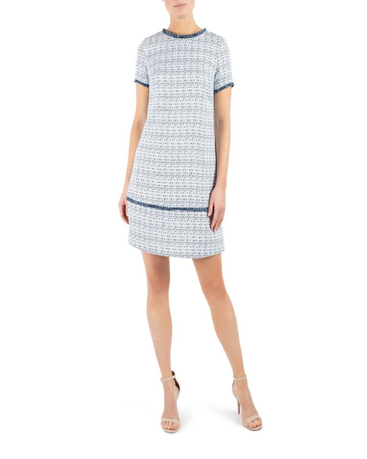 Tweed Shift Dress With Fringe