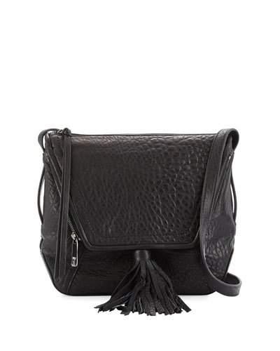 Priscilla Pebbled Leather Shoulder Bag, Black