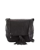 Priscilla Pebbled Leather Shoulder Bag, Black