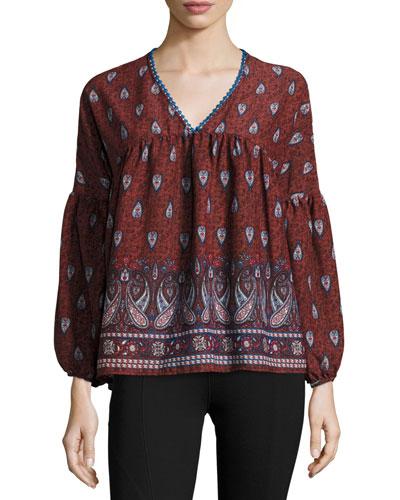 Paisley Bell-sleeve Top,