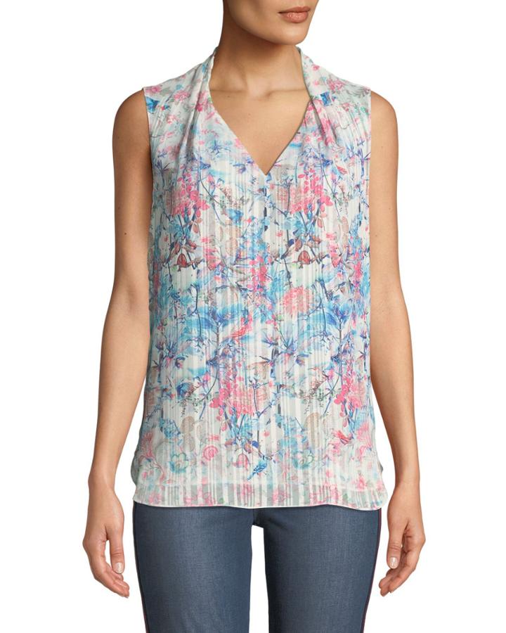Daria Pleated Floral-print Chiffon Blouse