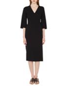 V-neck Bell-sleeve Double-face Wool Dress W/