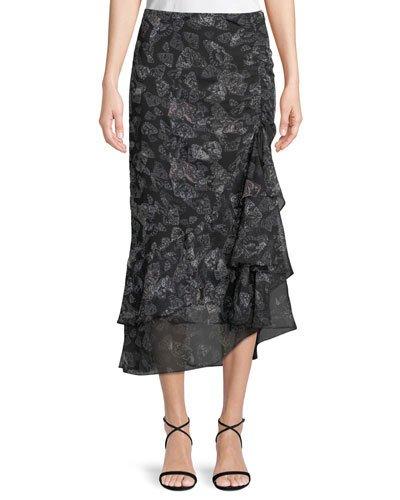 Gathered-ruffle Butterfly-print