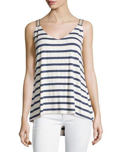 High-low Striped Tank, Natural/blue