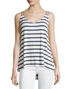 High-low Striped Tank, Natural/blue