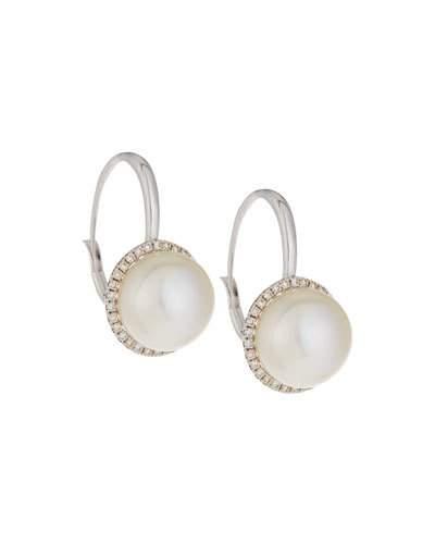 14k South Sea Pearl & Pave Diamond Drop Earrings,