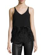 Leeveless Ponte Feather-hem Top