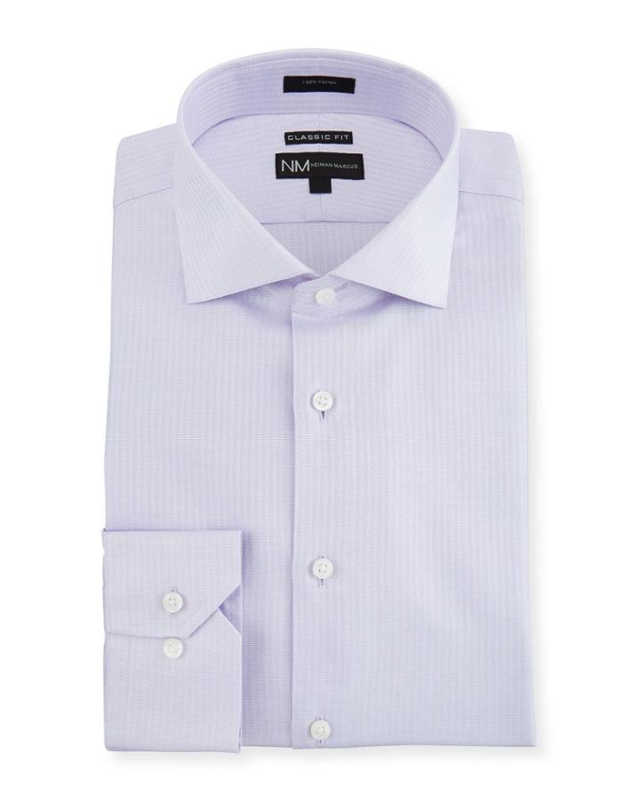 Men's Classic-fit Regular-finish Dobby Textured Striped Dress