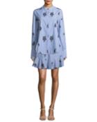 2-in-1 Striped Floral-print Shirtdress With Flounce Hem