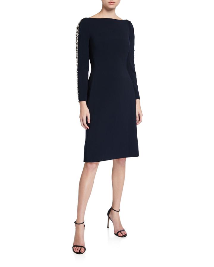 Marnie Boat-neck Dress With Embellished-sleeve