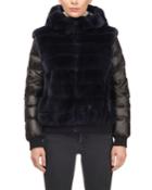 Rex Rabbit Fur & Puffer Sleeve Hooded Jacket