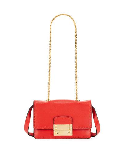 Leather Flap Chain Shoulder Bag, Deep Orange