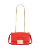 Leather Flap Chain Shoulder Bag, Deep Orange
