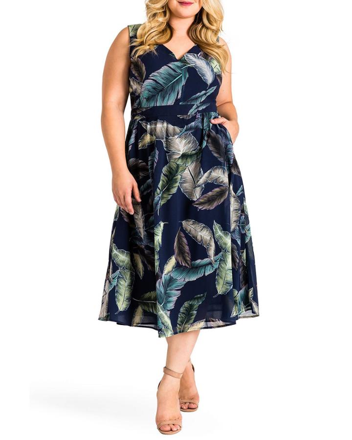 Plus Size Naya Tropical Leaf A-line
