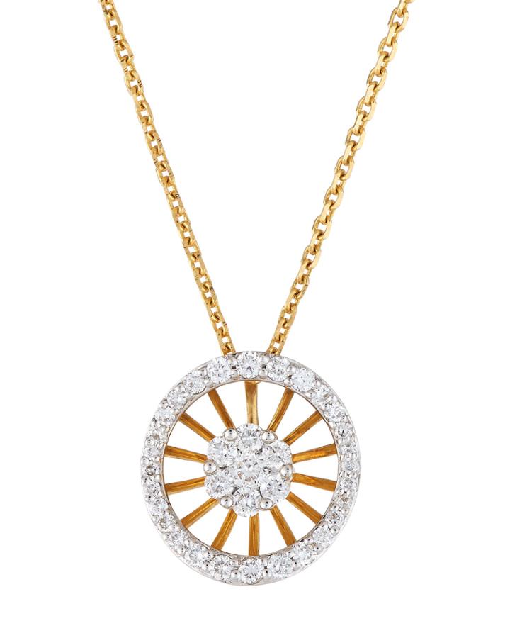 18k Pink Gold Diamond Wheel Pendant Necklace
