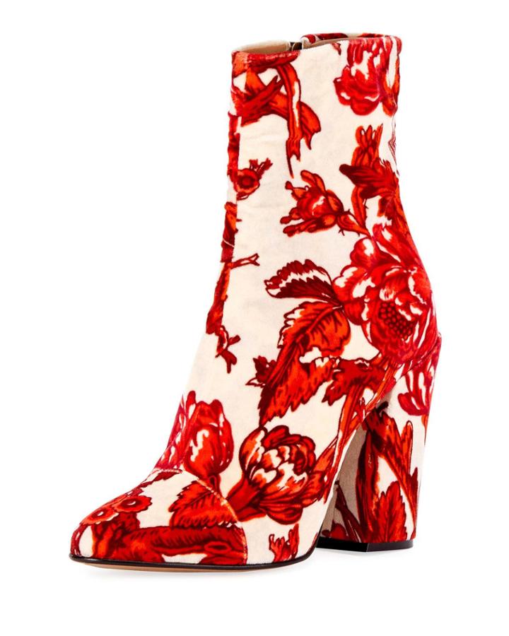 Patterned Velvet Block-heel Bootie