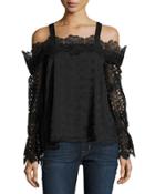 Mixed-lace Cold-shoulder Top