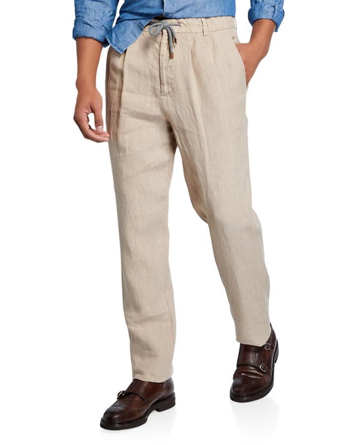 Men's Drawstring Pleated Trousers