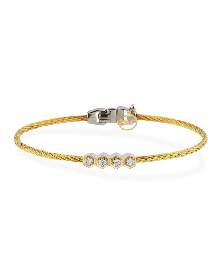 18k Yellow Gold & Stainless Steel 4-diamond Cable Bracelet