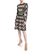 Crewneck Long-sleeve Short Jacquard Dress