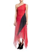 One-shoulder Plisse Georgette Dress