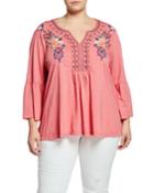 Plus Size Marion Flare-sleeve Embroidered Blouse