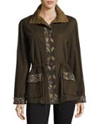 Bead-embellished Cargo Jacket, Olive