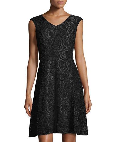 Cap-sleeve Lace Fit-and-flare Dress