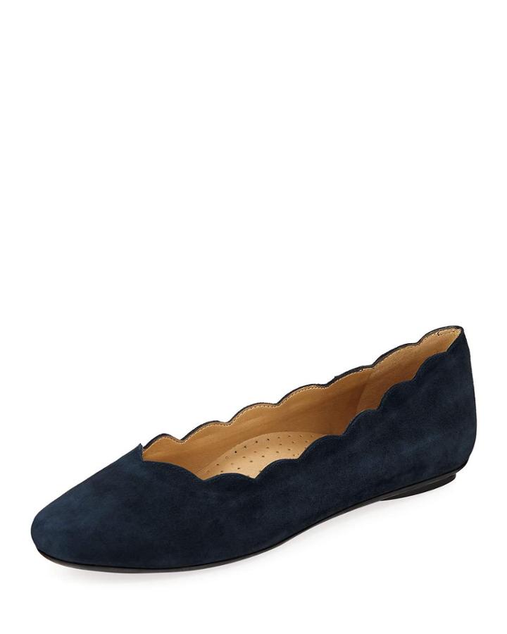 Saida Scalloped Ballet Flats, Navy