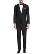Satin Peak-lapel One-button Wool Tuxedo, Black