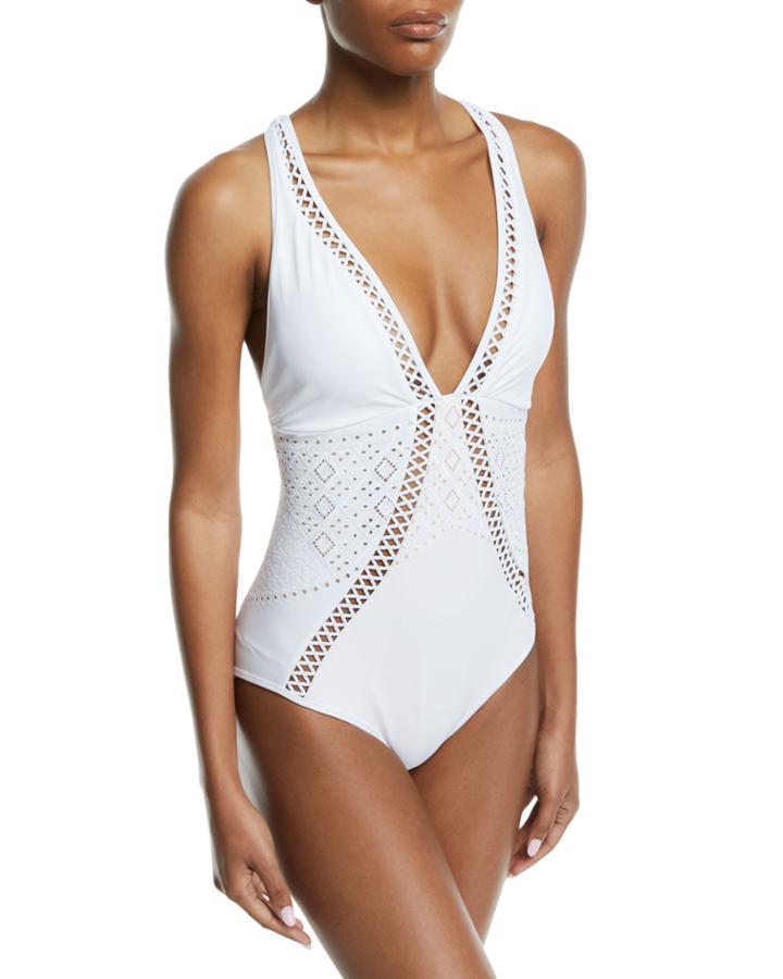 Indulgence Plunging Halter Lace-up One-piece