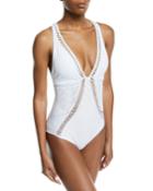 Indulgence Plunging Halter Lace-up One-piece
