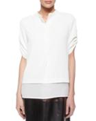 Silk Layered-hem Top, Off-white