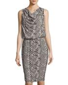 Draped-neck Sleeveless Dress, Black Pattern