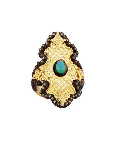 Old World 18k Scroll Mesh Ring W/ Diamonds,