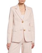 Grid Interlocked Button Fitted Jacket