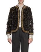 Embroidered Feather Open Blazer