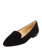 Glynda Quilted Velvet Loafer Flats, Black