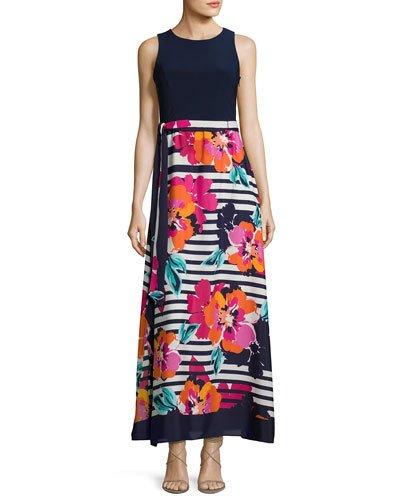 Sleeveless Floral-print Maxi Dress, Navy
