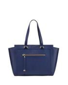 Ginevra Large Leather Satchel Bag, Navy