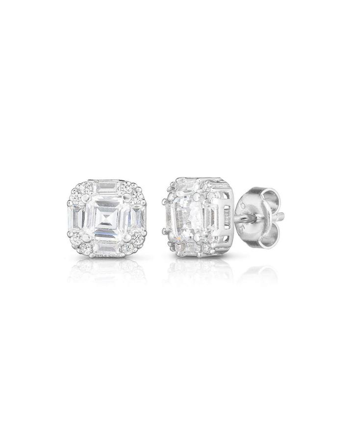 Mixed-cut Cubic Zirconia Cushion Earrings