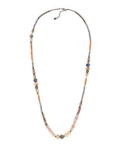 Long Freshwater Pearl, Agate & Crystal Necklace,