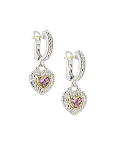 Pave Pink Sapphire Heart Drop Earrings