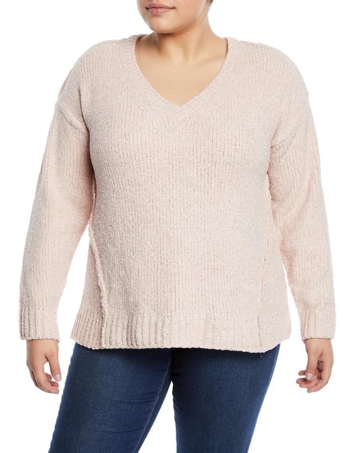 Metallic Chenille V-neck Sweater,