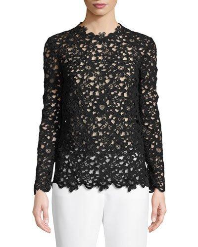 Long-sleeve Crocheted-lace Blouse