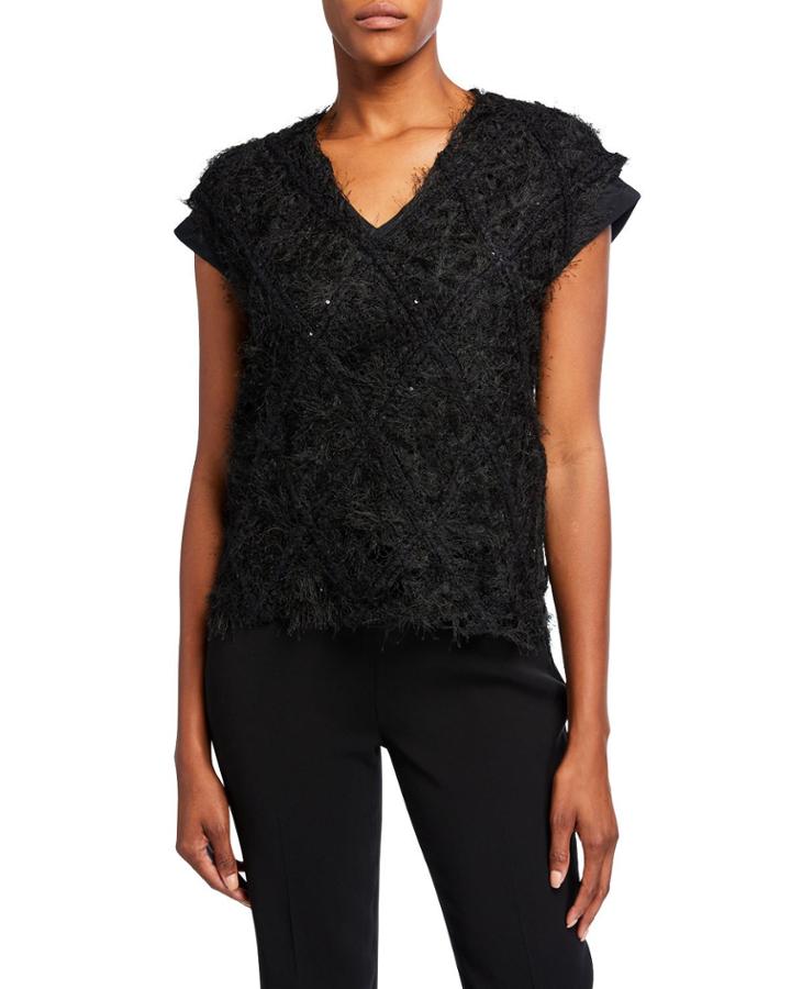 Paillette Argyle Cap-sleeve Top