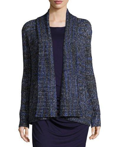 Long-sleeve Open-front Tweed Cardigan