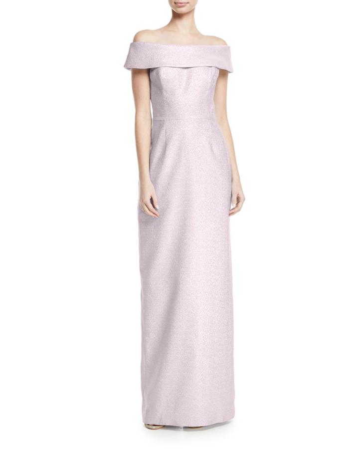 Cuffed Metallic Off-the-shoulder Gown